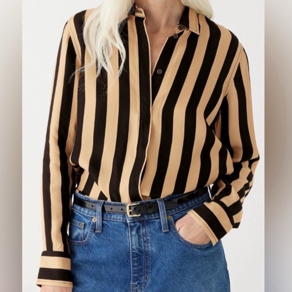 J. Crew Black and Tan Striped Shirt - Picture 2 of 5